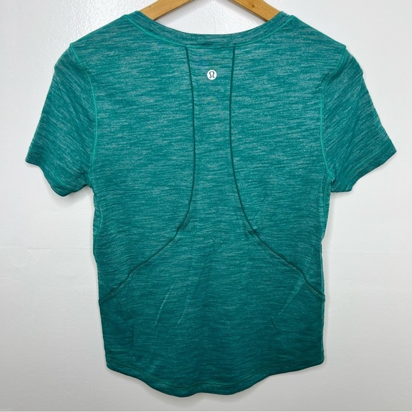 LULULEMON Heathered Teal Green Long Distance Short Sleeve Top - Picture 5 of 6